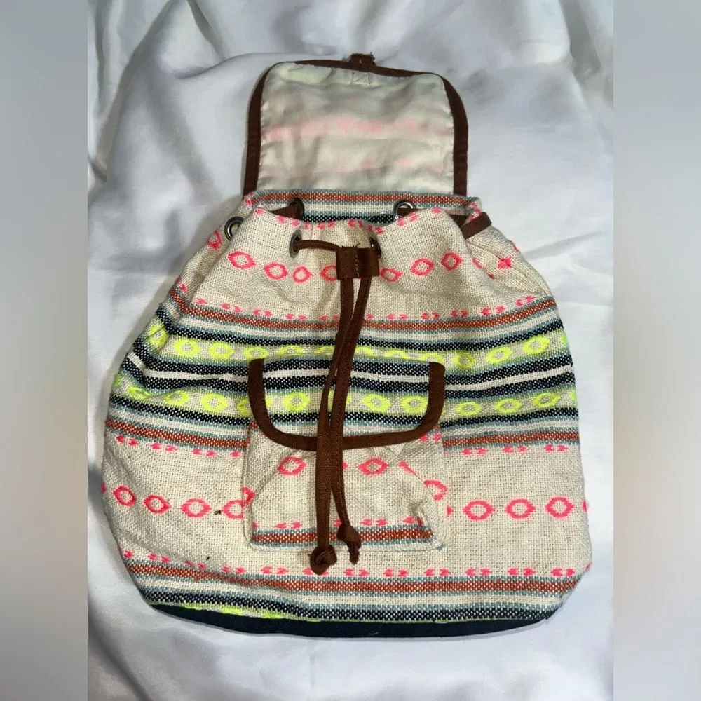 Backpack Linen Canvas Hobo Multicolor Natural Minimalist School Bags School